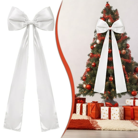 Kingtowag White Christmas tree decoration 50x117cm, Large satin Christmas tree topper bow, 47-inch red for holiday decorations