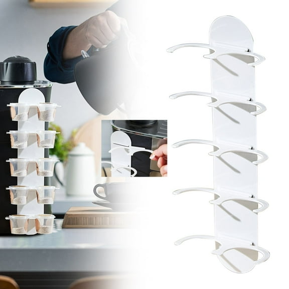 Kingtowag White Coffee Pod Capsule Organizer, Coffee Pod Holder Side Mount, Space-Saving for Small Countertops, Transparent Acrylic.