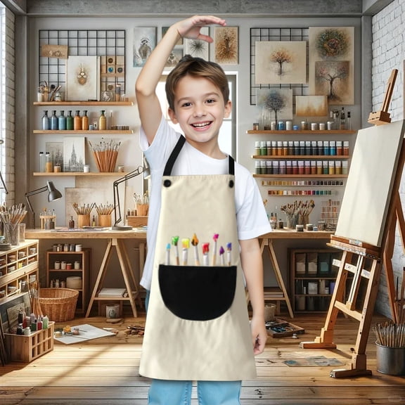 Kingtowag (With Pockets for Painting Cooking), Artist Aprons for Painting Gardening with Pockets, Fun Design for Painting Cooking Baking, Durable and Easy To Clean for Creative Play, #J