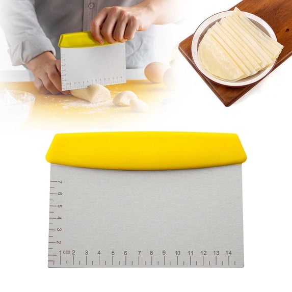 Kingtowag Yellow Food Grade Scraper Cutter, Baking Tool Vegetable Cutter, Stainless Steel with Scale, Food Grade Scraper.