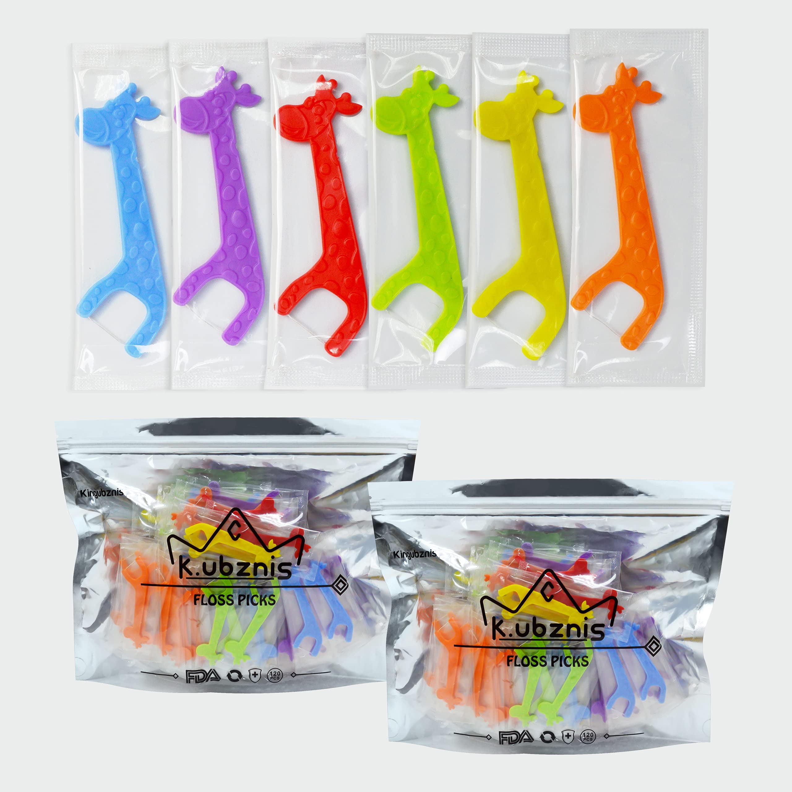 Kingubznis Kids Flossers Individually TSF6Wrapped Floss Picks Dental Floss Toddler Floss Portable Travel Floss Cute Animal Shapes Dental Floss for Children & Adults (240 Counts Individually)