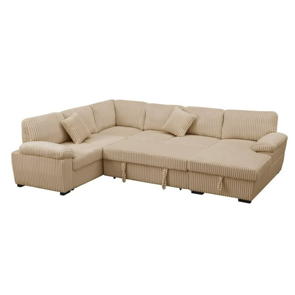 Kingway 4 Piece Upholstered Corduroy Sleeper Sectional Sofa With Storage Chaise