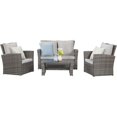 thumbnail image 1 of Kingway 4PC Outdoor Rattan Sofa Chair with Cushions & Coffee Table In Grey, 1 of 4