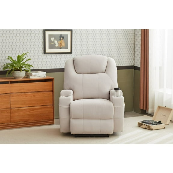 Kingway Arbore Fabric Power Recliner with USB and Cup Holders in Beige