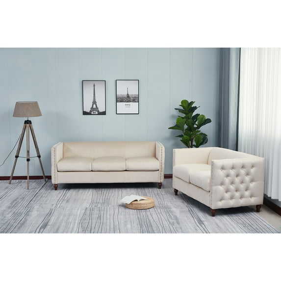 Kingway Avin Nail Head Livingroom Set-Color:Beige,Size:2pc