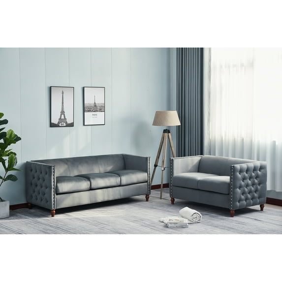 Kingway Avin Nail Head Livingroom Set-Color:Gray,Size:2pc