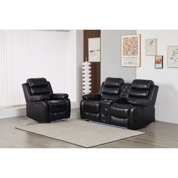 Kingway Faux Leather Manual Reclining Sofa Set – Two-Piece Home Theater Seating