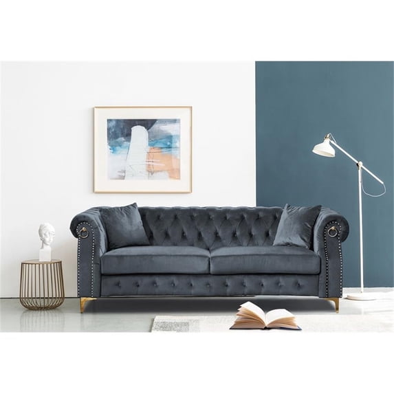 Kingway Furniture Alcona Velvet Living Room Sofa in Gray