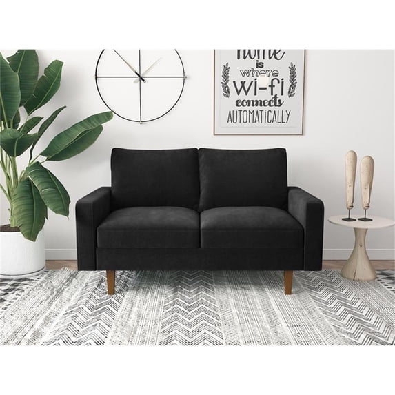Kingway Furniture Ameli Velvet Living Room Loveseat in Black