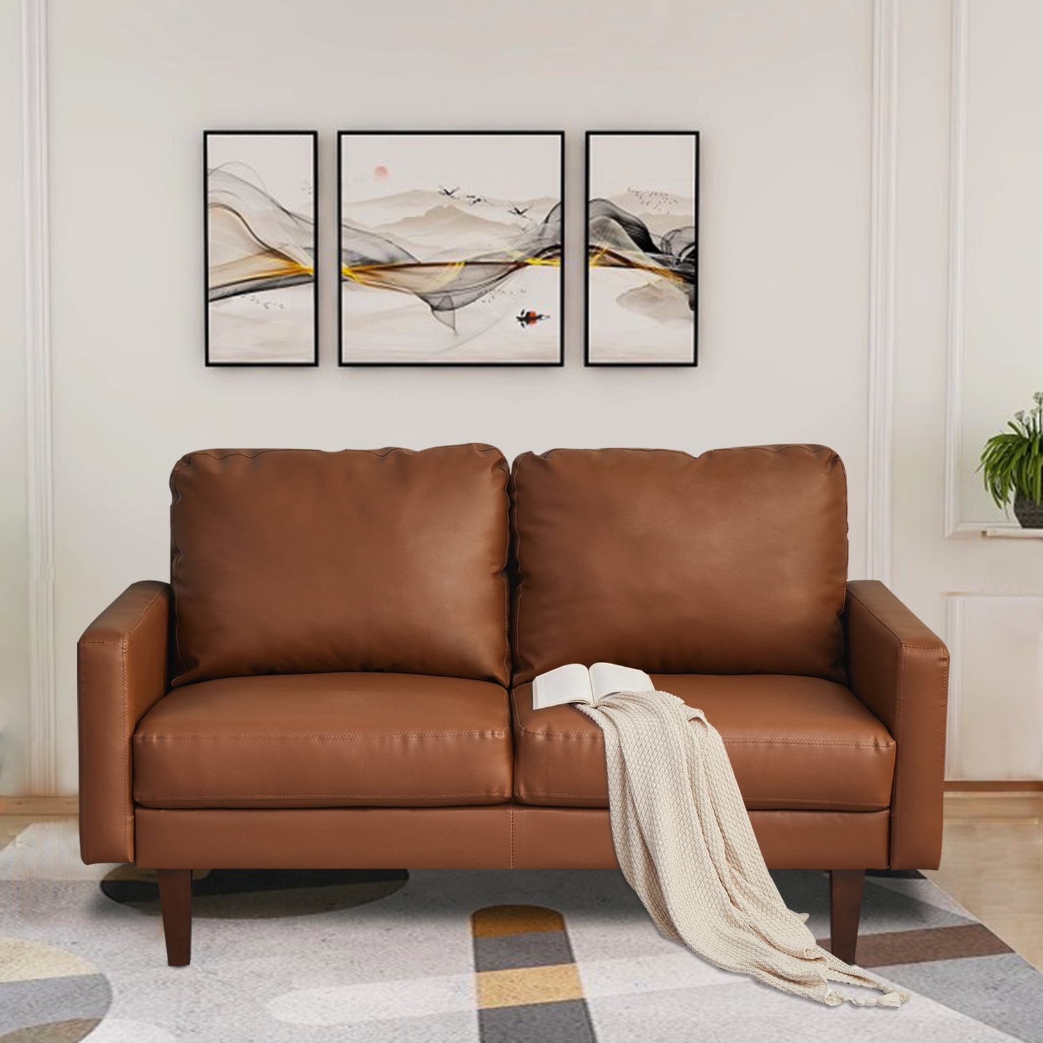 Kingway Furniture Aneley Faux Leather Living Room Loveseat in Brown
