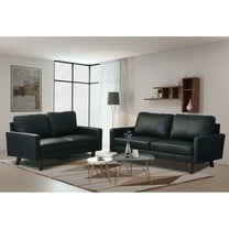 Kingway Furniture Aneley Faux Leather Living Room Furniture-Color:Black,Size:2pc