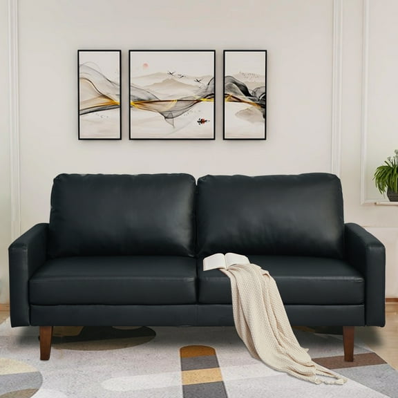 Kingway Furniture Aneley Faux Leather Living Room Sofa in Black