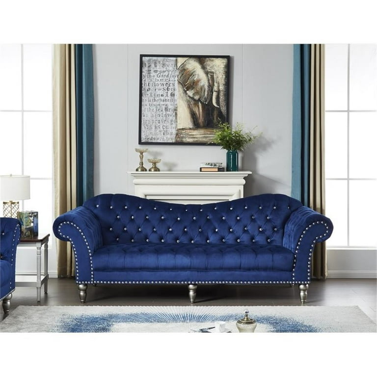 Kingway Furniture Ansel Velvet Living Room Sofa in Blue