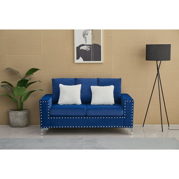 Kingway Furniture Armeni Velvet Living Room Loveseat in Blue