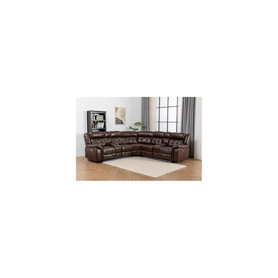 Kingway Furniture Arvelli 100" Power Reclining Faux Leather Sectional in Brown