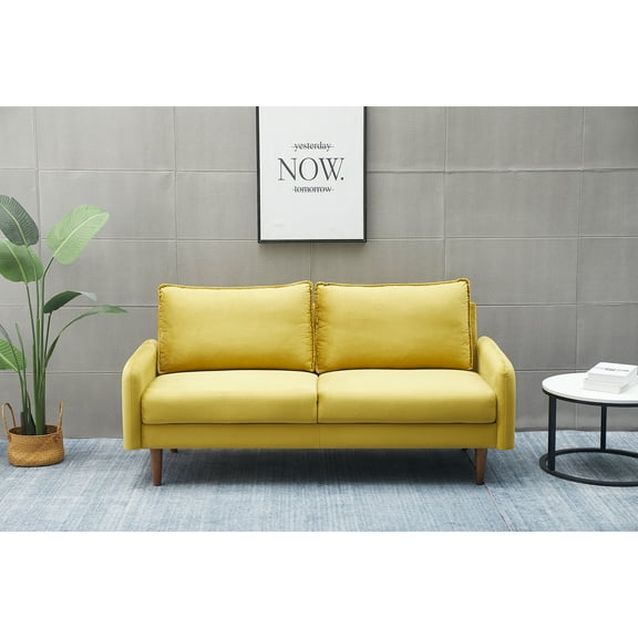 Kingway Furniture Aurora Velvet Living Room Sofa in Goldenrod