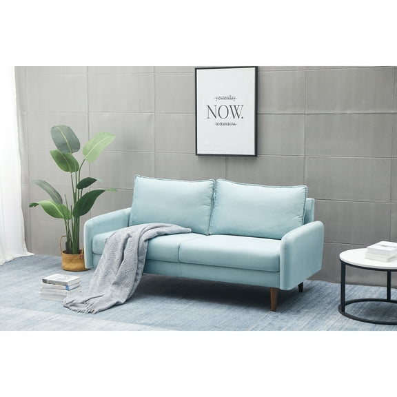 Kingway Furniture Aurora Velvet Living Room Sofa in Light Grayish Cyan
