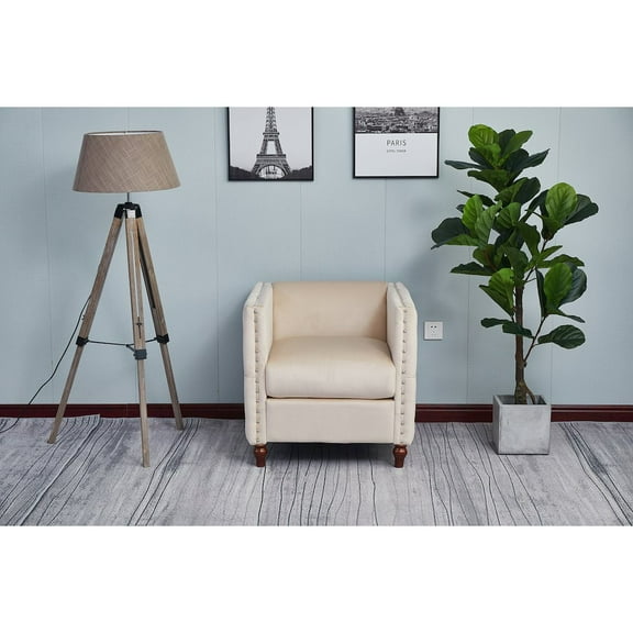 Kingway Furniture Avin Velvet Nail Head Livingroom Chair in Beige