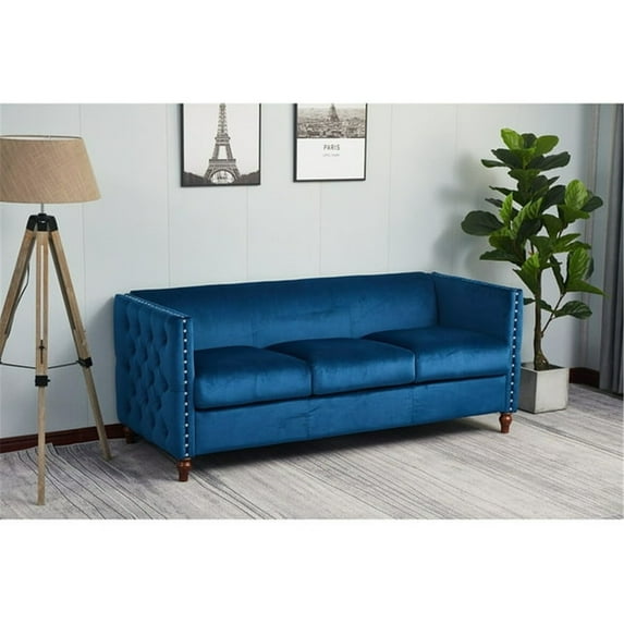 Kingway Furniture Avin Velvet Nail Head Livingroom Sofa in Blue