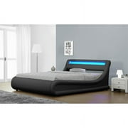 Kingway Furniture Brose LED Contemporary/Modern Wood Storage Platform Bed, Queen, Black