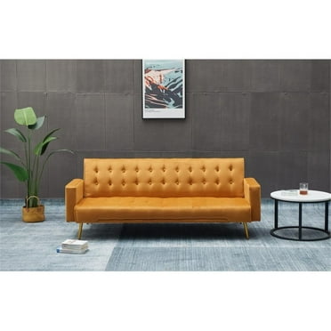 Kingway Furniture Jeffery Velvet Convertible Sofa in Ginger