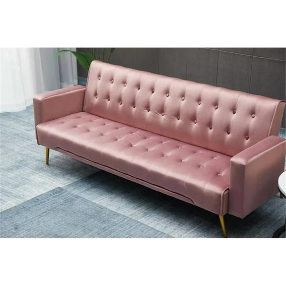 Kingway Furniture Jeffery Velvet Convertible Sofa in Rose