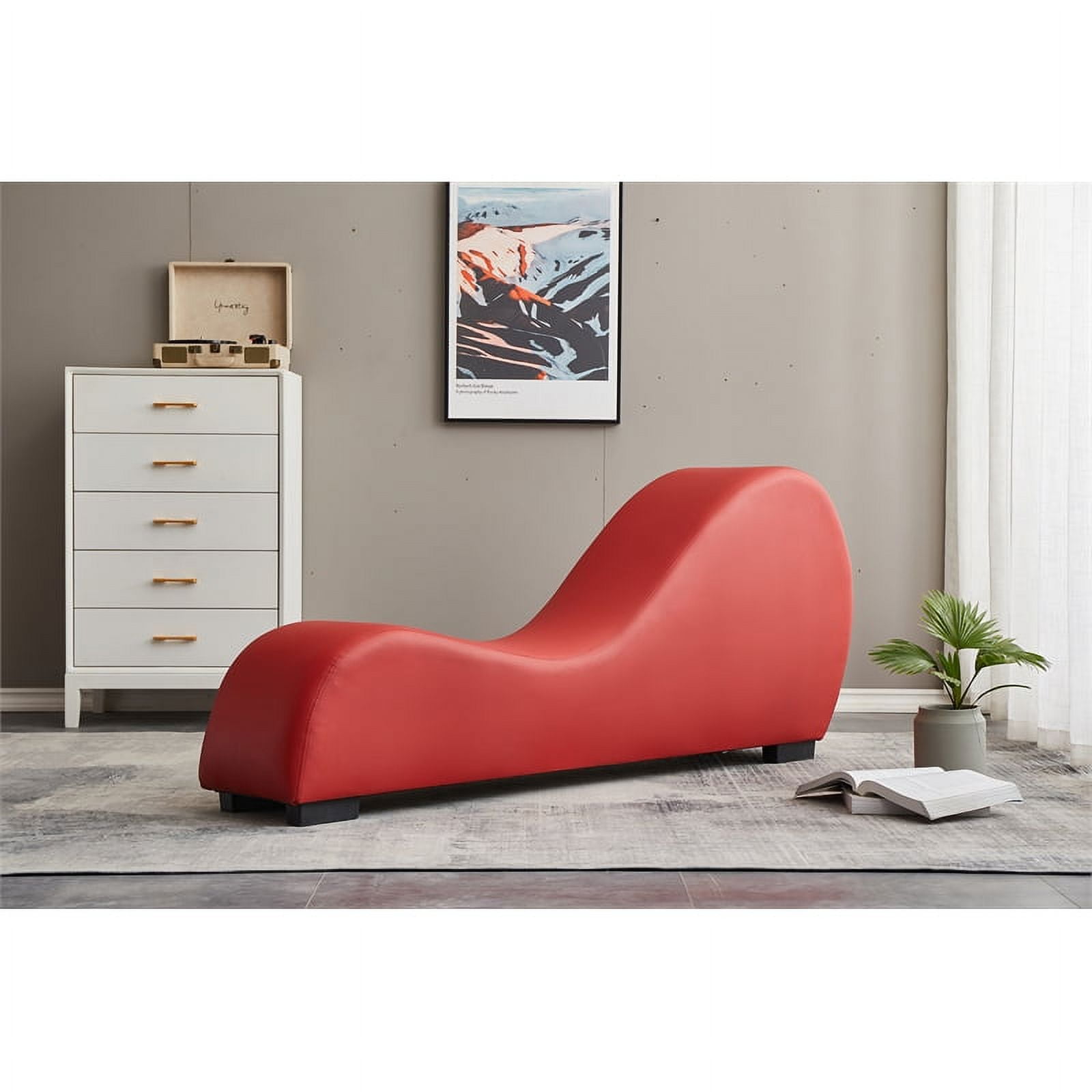 Kingway Furniture Kolar Faux Leather Yoga Relaxing Chaise in Red