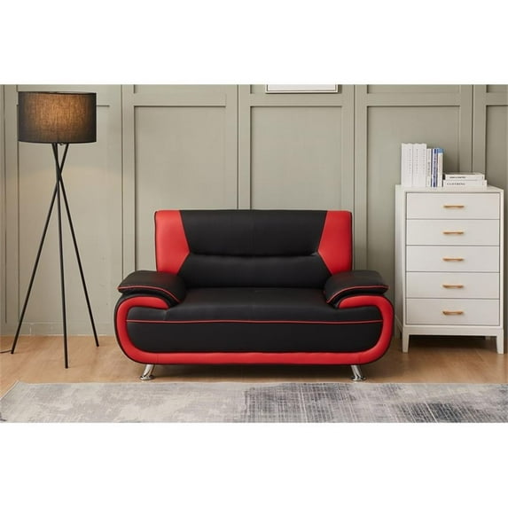 Kingway Furniture Lilian Faux Leather Livingroom Loveseat in BlackRed