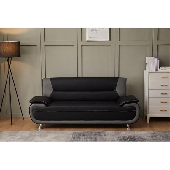Kingway Furniture Lilian Faux Leather Livingroom Sofa in BlackGray