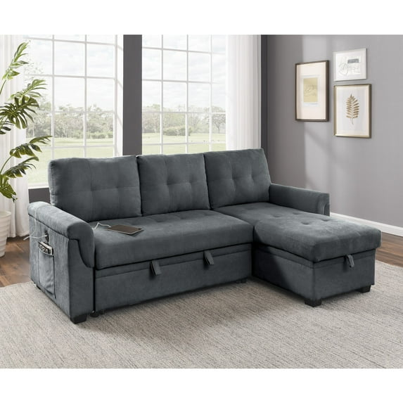 Kingway  Furniture Minmore 2 Piece Revesible Upholstered Chaise sectional with USB-Color:Gray