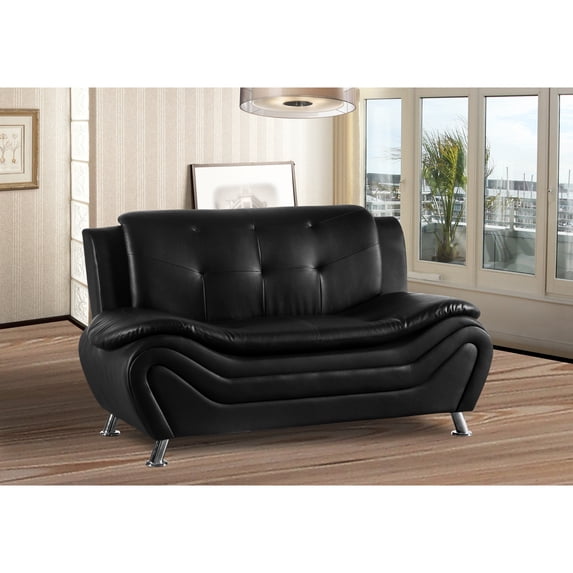 Kingway Furniture Puma Faux Leather Living Room Loveseat in Black