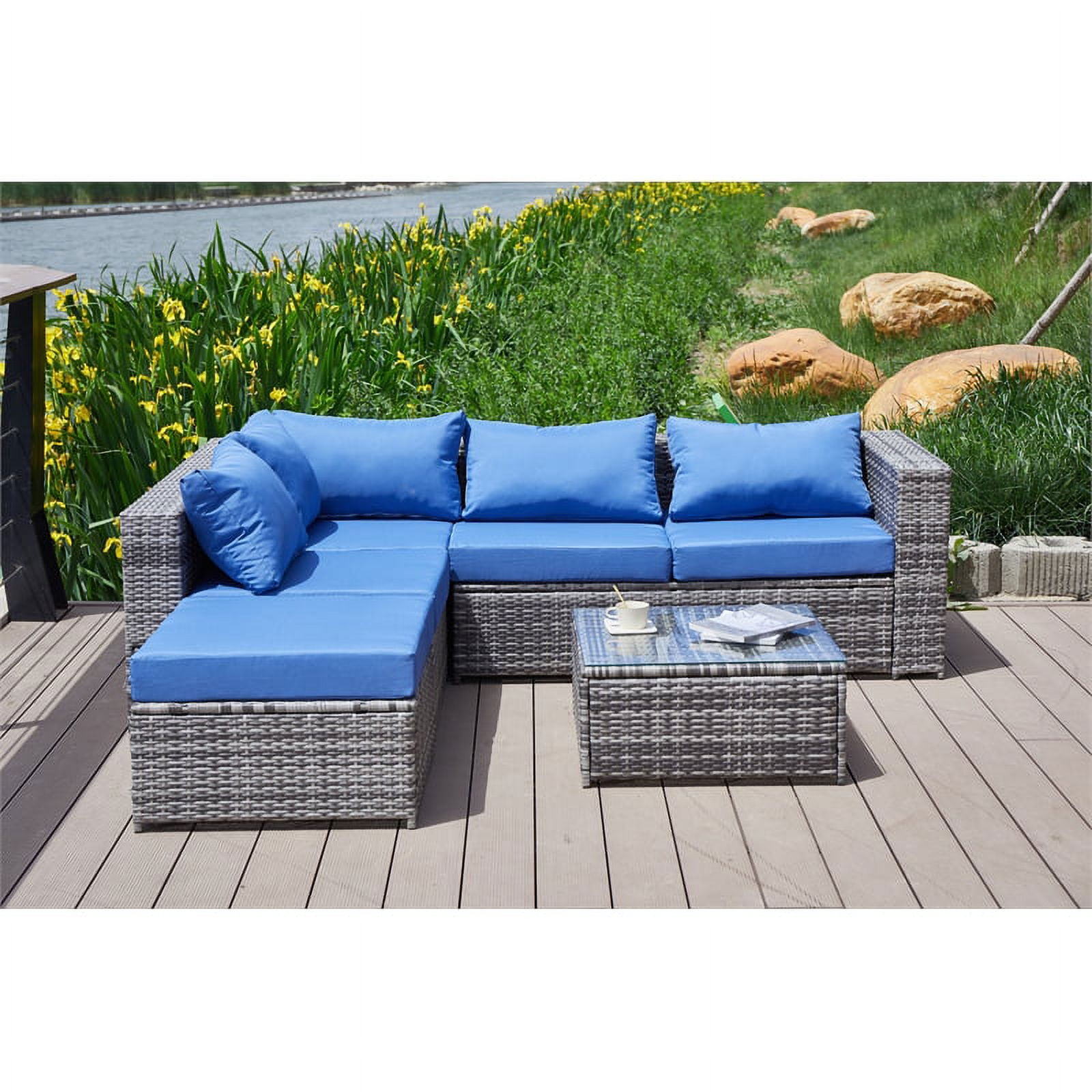 Kingway Furniture Venor Blue Wicker/Rattan Sectional with Glass top