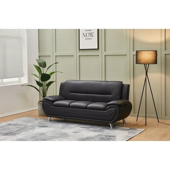 Kingway Furniture Zebra Faux Leather Sofa with Pillow Top Armrests in Black