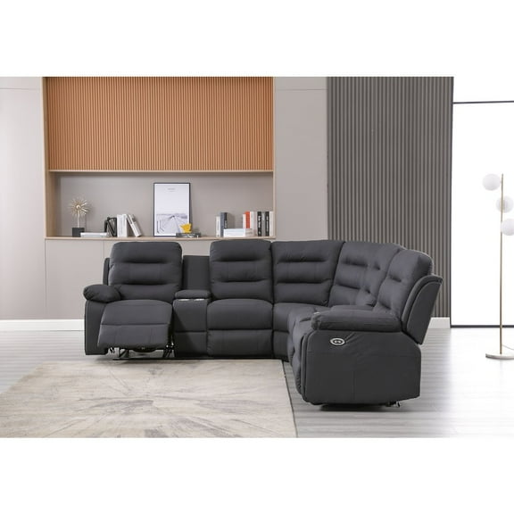 Kingway Modern Reclining Sectional Sofa with Cup Holders & Storage