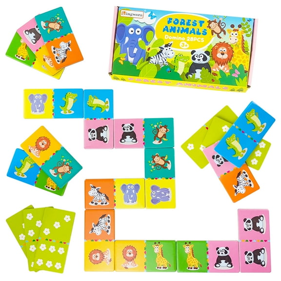 Kingwora Forest Animals Matching Game,28 Pcs Double-Side Cardboard Dominoes Games for Children
