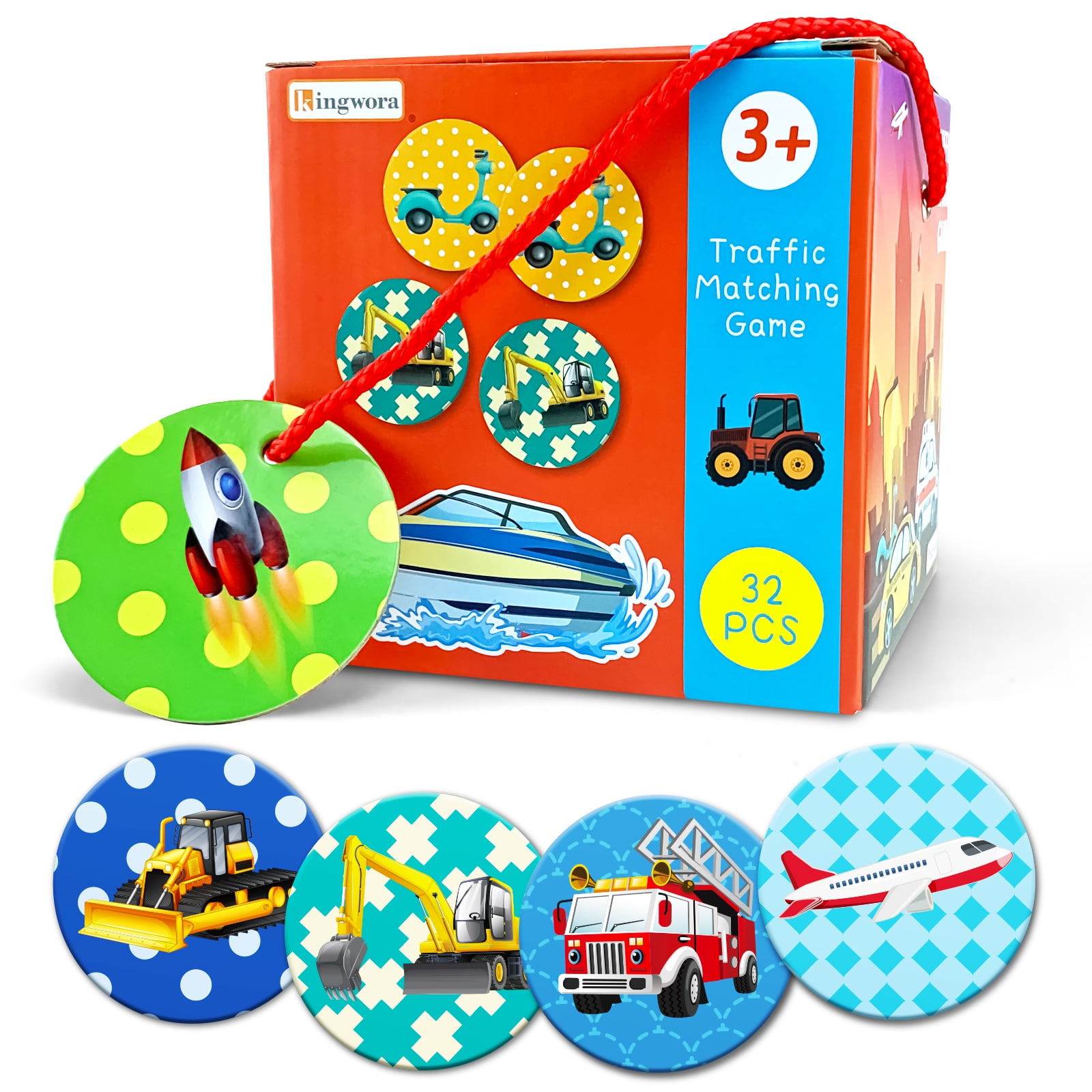 Kingwora Memory Card Game16 Pairs Transportation Theme Memory Matching