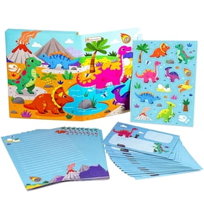 Kingwora Dinosaur Stationery Set for Kids, Cute Dinosaur Letter Writing Paper with Lines and Envelopes, Kids Letter Writing Kit with Stickers, 30 Sheets + 20 Envelopes, Dinosaur Writing Set, 8.3 x 5.