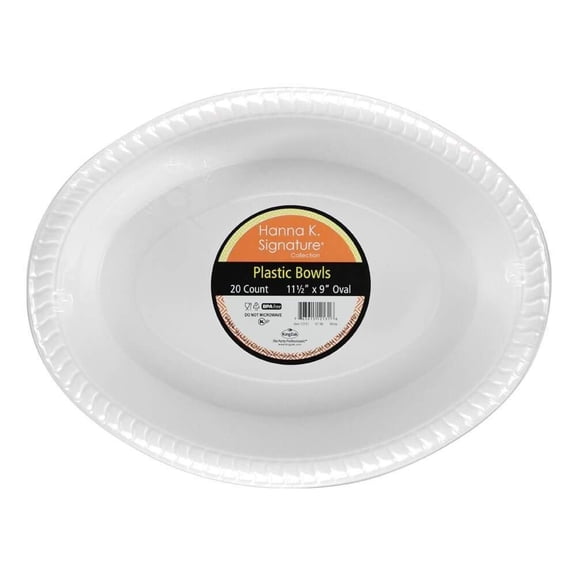 Kingzak White Plastic Oval Bowls - 11.5" x 9" 20-Pack Premium Heavyweight Tableware - Perfect for Parties, Weddings, and Events
