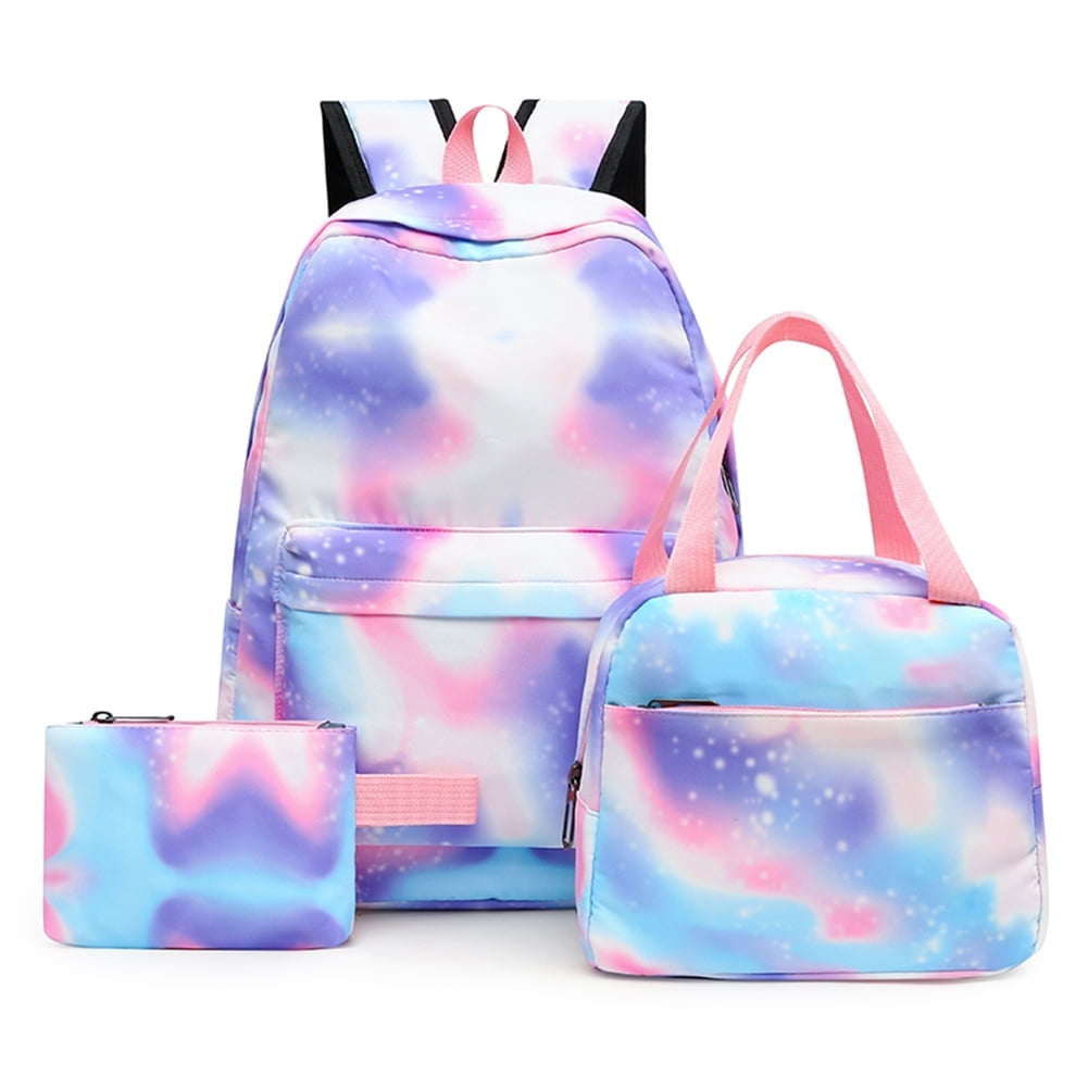Kingzram Girls School Backpack Galaxy Schoolbag Laptop Bookbag Insulated  Lunch Tote Bag Purse Teens Boys Kids (Star purple) 
