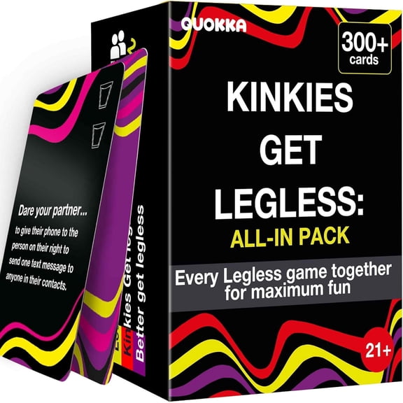 Kinkies Get Legless All-in Pack 3 Adult Card Games in One Premium Box Betting, Dares, and Party Challenges with 300+ Cards