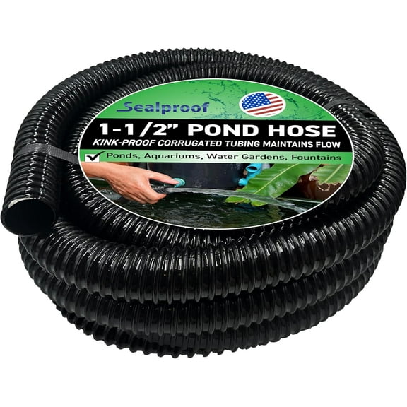 Kinkproof 1-1/2" Dia Waterfall, Pond Tubing, 1-1/2-Inch ID, 20 FT, Black Corrugated PVC Strong Flexible Tubing, Made in USA