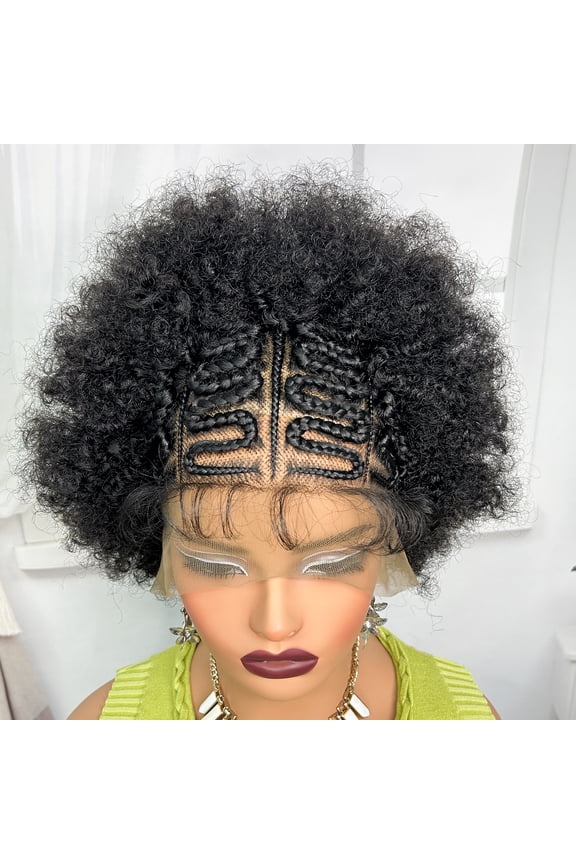 Kinky Curly Braided Lace Wigs Short Braided Wigs Synthetic Lace Front Knotless Box Braided Wigs for Women 13x6 Lace Front Braidng Hair Wig Daily Use
