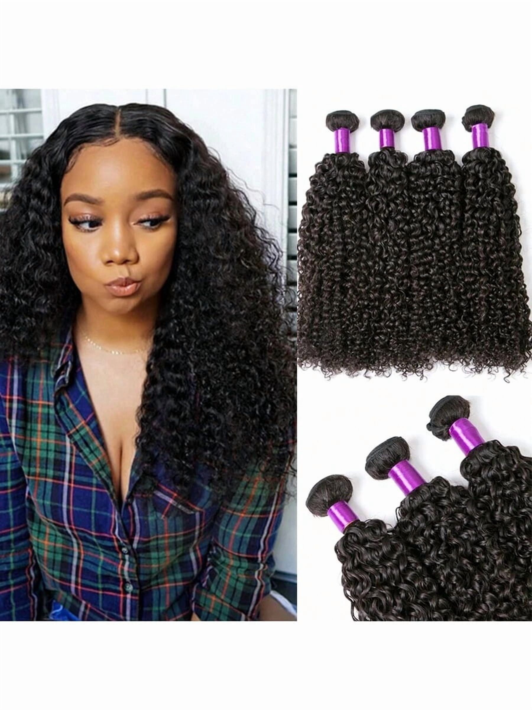 300g Kinky Curly Human Hair Bundles 3Bundle 100% Braziliakn Real Virgin Human Hair Bundles for Black Women, enough to full head
