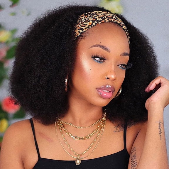 Kinky Curly (Dense Human Hair) Headband Wig for Women & Girls - Remy Wig - 180/200% Density