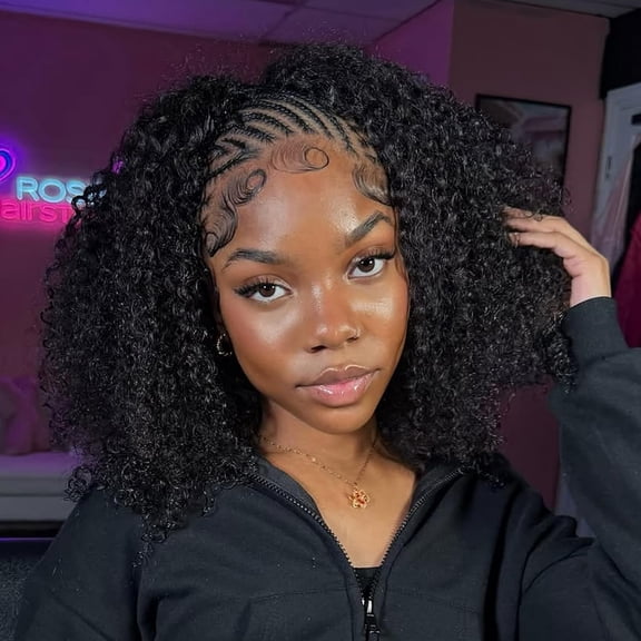 Kinky Curly Half Wig Human Hair 200 Density Wear And Go Glueless Wigs Human Hair 3 In 1 Curly Half Wigs Beginner Friendly for Black Women Drawstring Seamless Flip Over Headband Wig 14 Inch