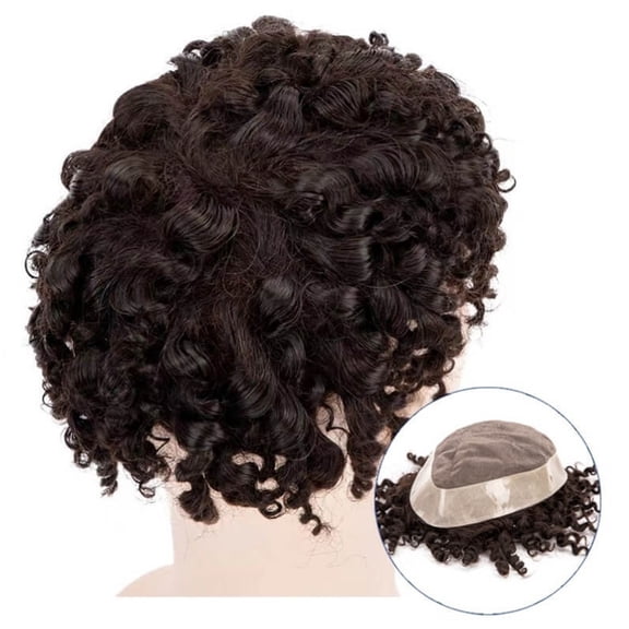 Kinky Curly Wig for Men Fine Mono Top and PU Perimeter Hair Toupee Breathable Male Hair Prosthesis Capillary 7" Soft Human Hair Systems Unit
