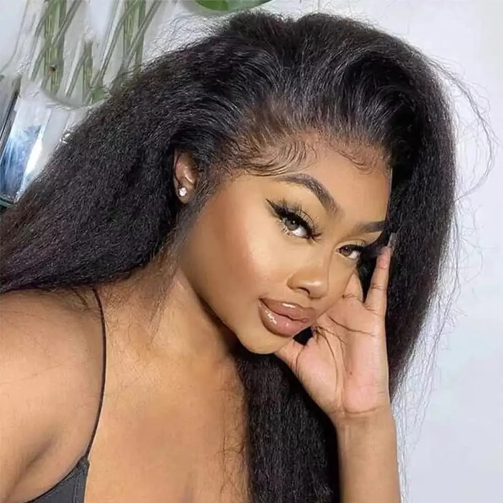 Kinky Straight 13x4 Lace Front Human Hair Wigs for Women Brazilian Bone Colored Yaki Straight Transparent Lace Frontal Curly Wig – Typpkmm