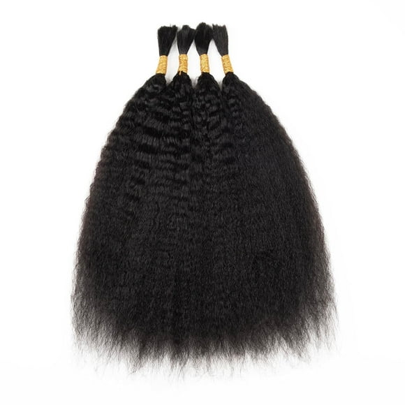 Kinky Straight Bulk Human Braiding Hair No Weft 100g (1Pack-4PCS) Kinky Human Braiding Hair For Micro Braids Yaki Straight For Bohe Braids (Kinky Straight, 16 Inch)