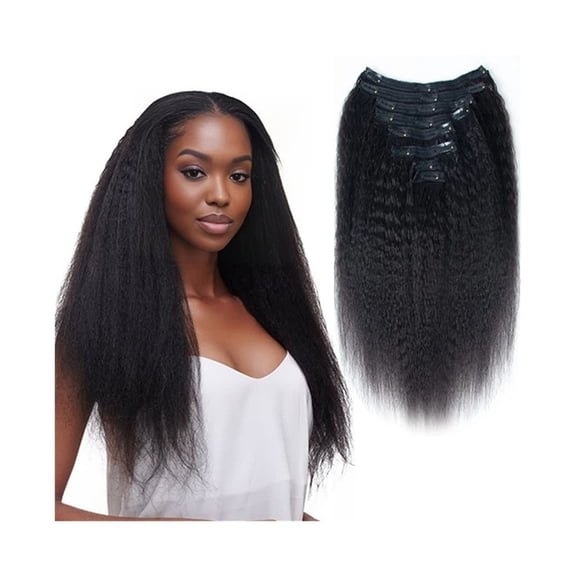 Kinky Straight Clip in Hair Extensions 8Pcs Real Human Hair Clip in Extensions 12-26 Inches Double Weft Brazilian Remy Hair Extensions for Black Women
