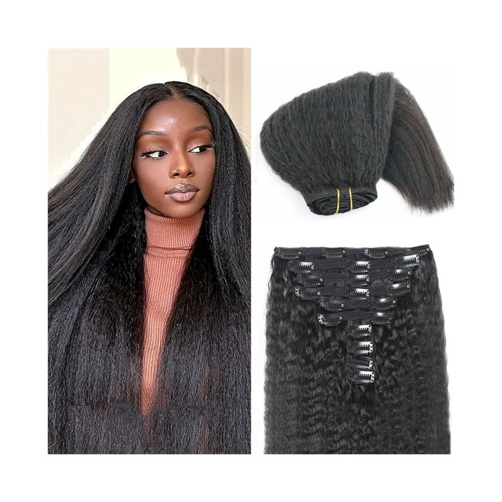 Kinky Straight Clip In Hair Extensions Real Human Hair Yaki Straight Clip Ins for Black Women Full Thick Remy Hair Extensions 8 Pcs 120g with 18 Clips